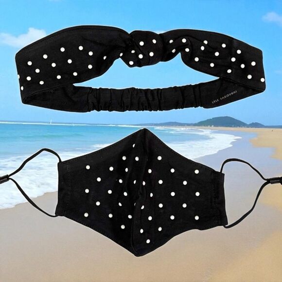 Lele Sadoughi Accessories - SOLD NWT Lele Sadoughi Black Pearl Dot Headband and Face Mask Set Gossip Girl OS